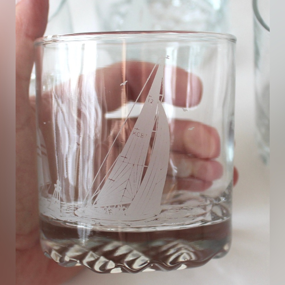 True North Schooner Nautical Whisky Glasses – Set of 9 | Sailboat Etched Barware